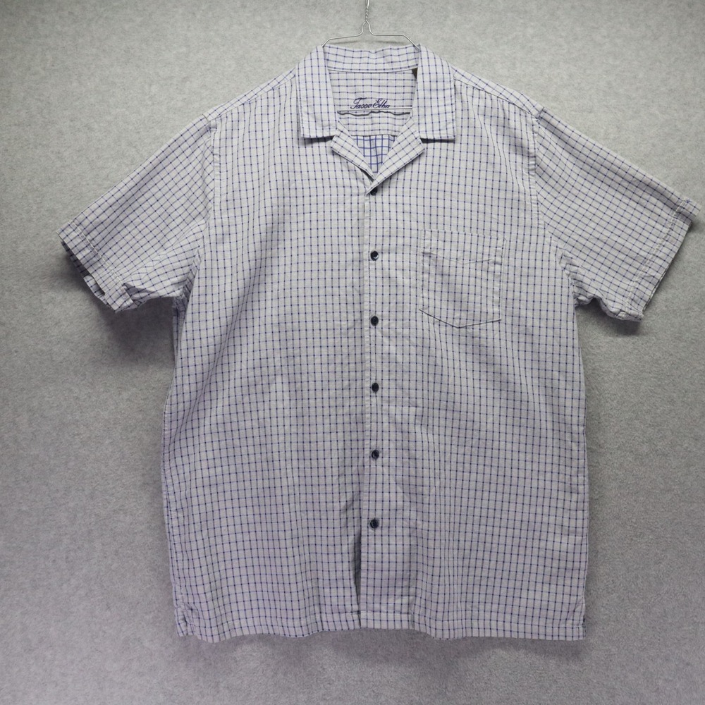 Tasso Elba Shirt Mens Large 16-16.5 Casual Pocket Button Blue Plaid Short Sleeve